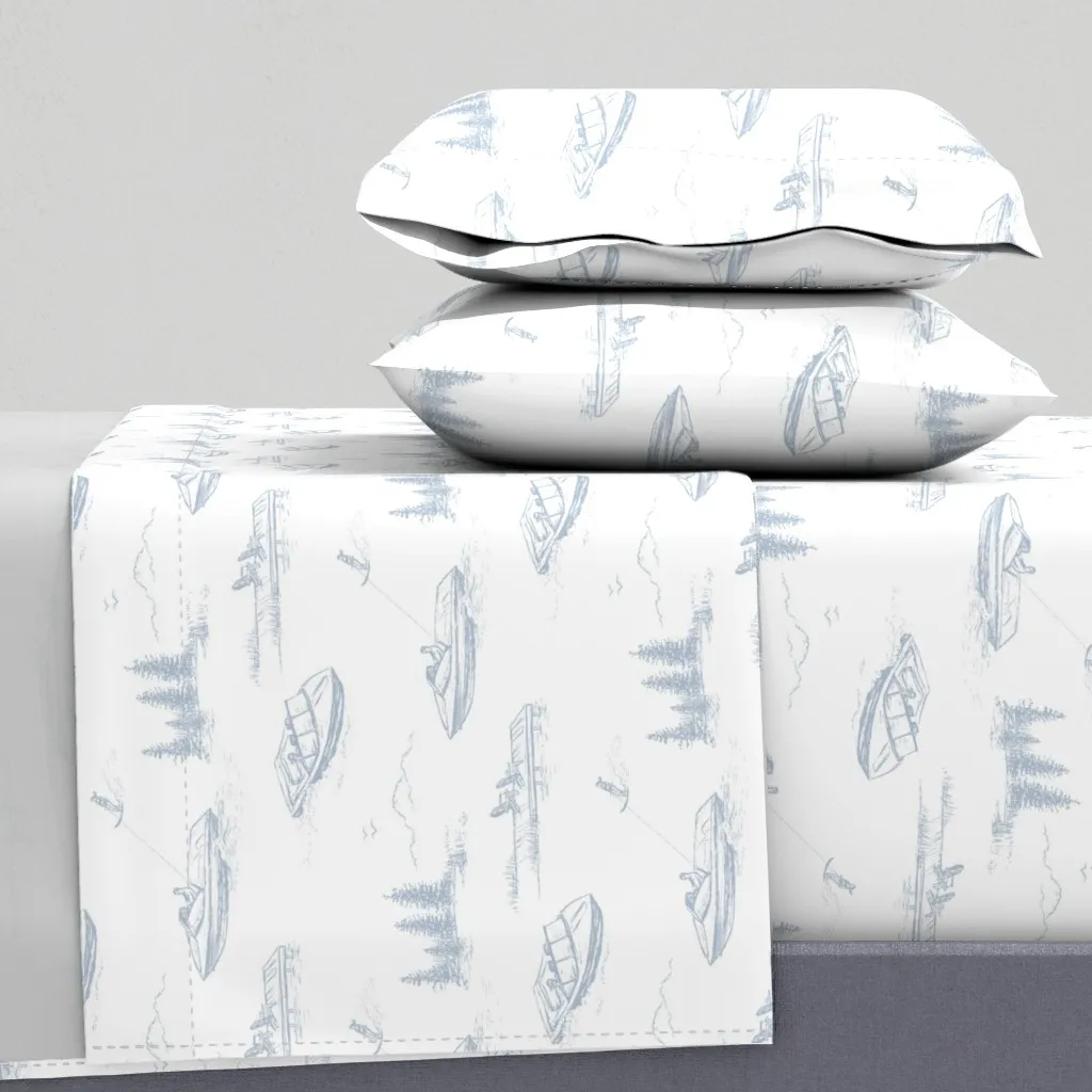 Lake House Water Skiers Twin XL Sheet Set - Blue, White product