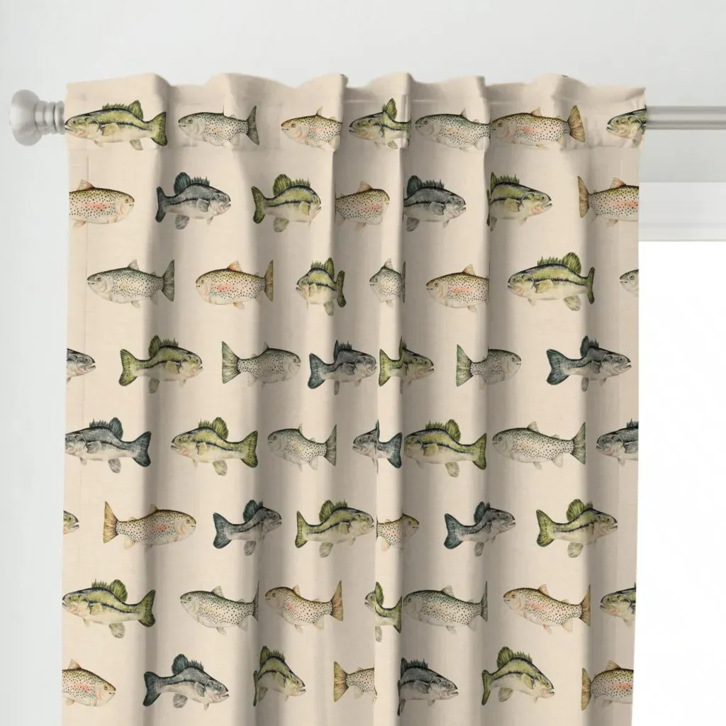 Lake Life Fish Curtain Panel - Beige alternate view