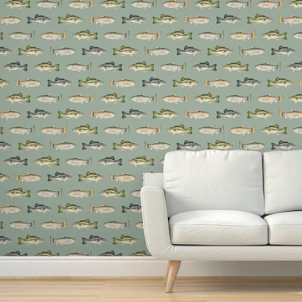Lake Life Fish Peel and Stick Wallpaper - Sage Green product