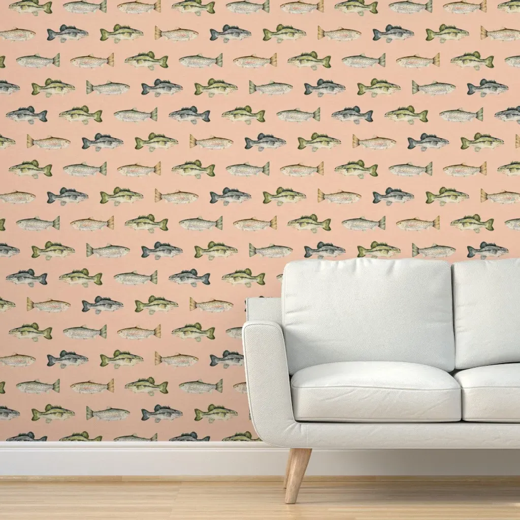 Lake Life Fish Peel and Stick Wallpaper - Salmon Pink product