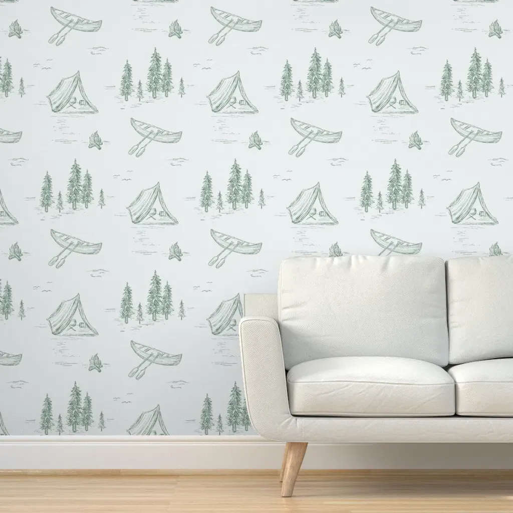 Lake Life Forest Theme Peel and Stick Wallpaper - Green product