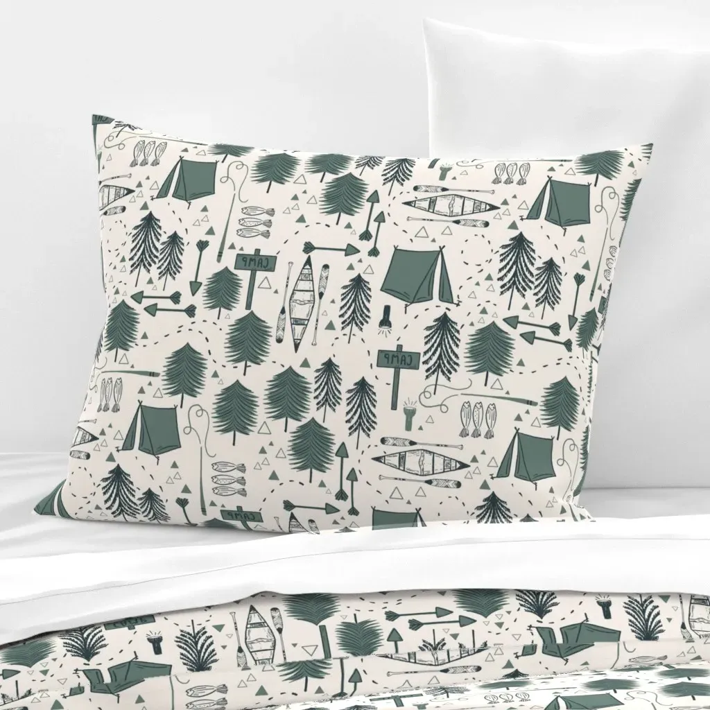 Lake Life Summer Camp Evergreen Standard Cushion Cover - Dark Green, Cotton Sateen product