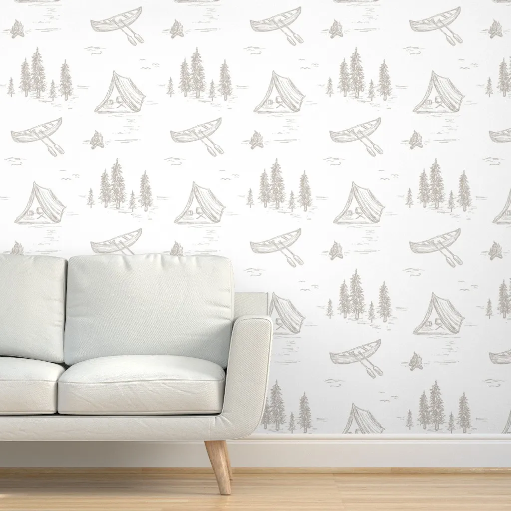 Lake Life Toile Peel and Stick Wallpaper - Tan, White product