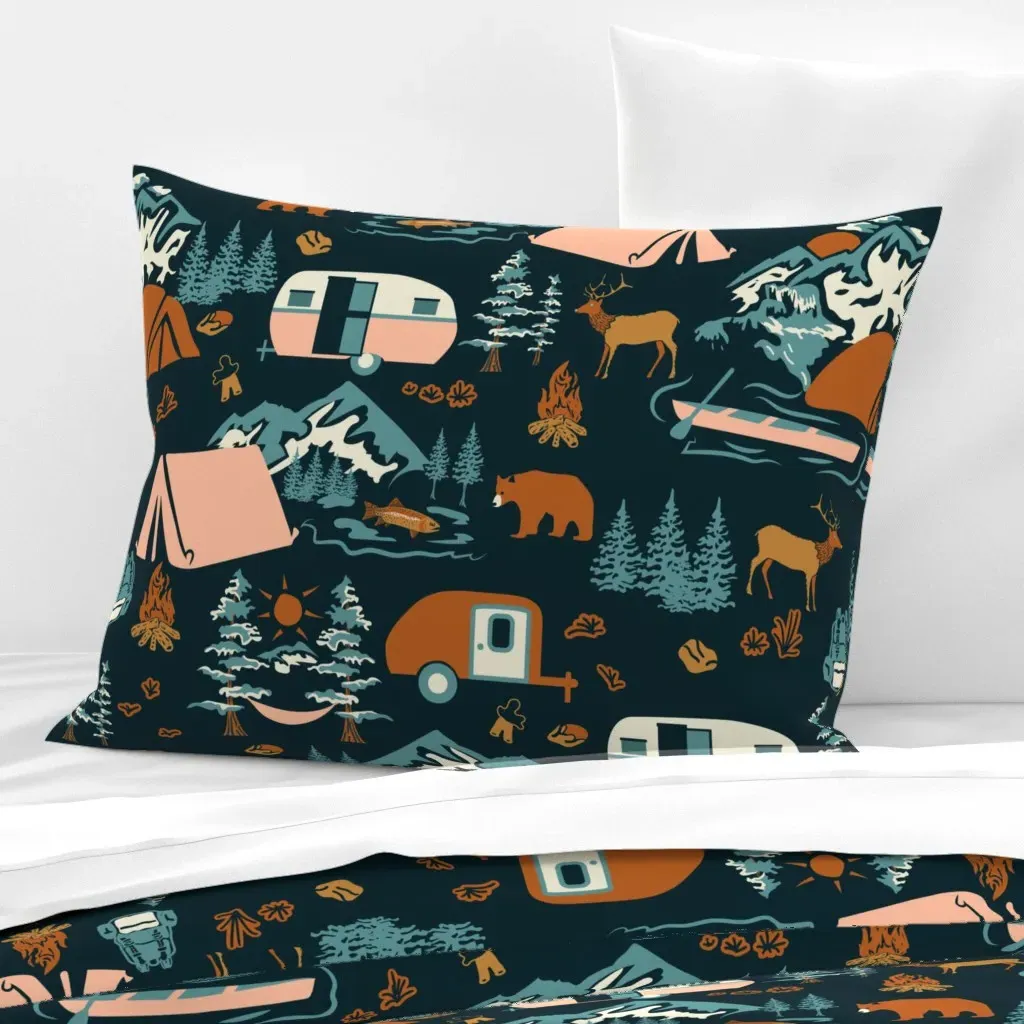 Lake Story Rockies Adventure Standard Knife Edge Pillow - Teal, Cotton Sateen product