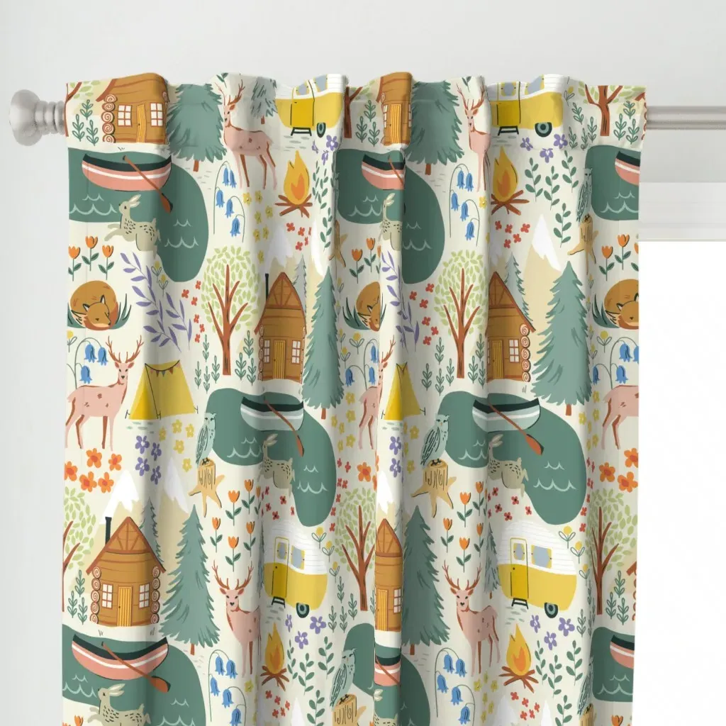 Lake View Camping Large Curtain Panel - Cream alternate view