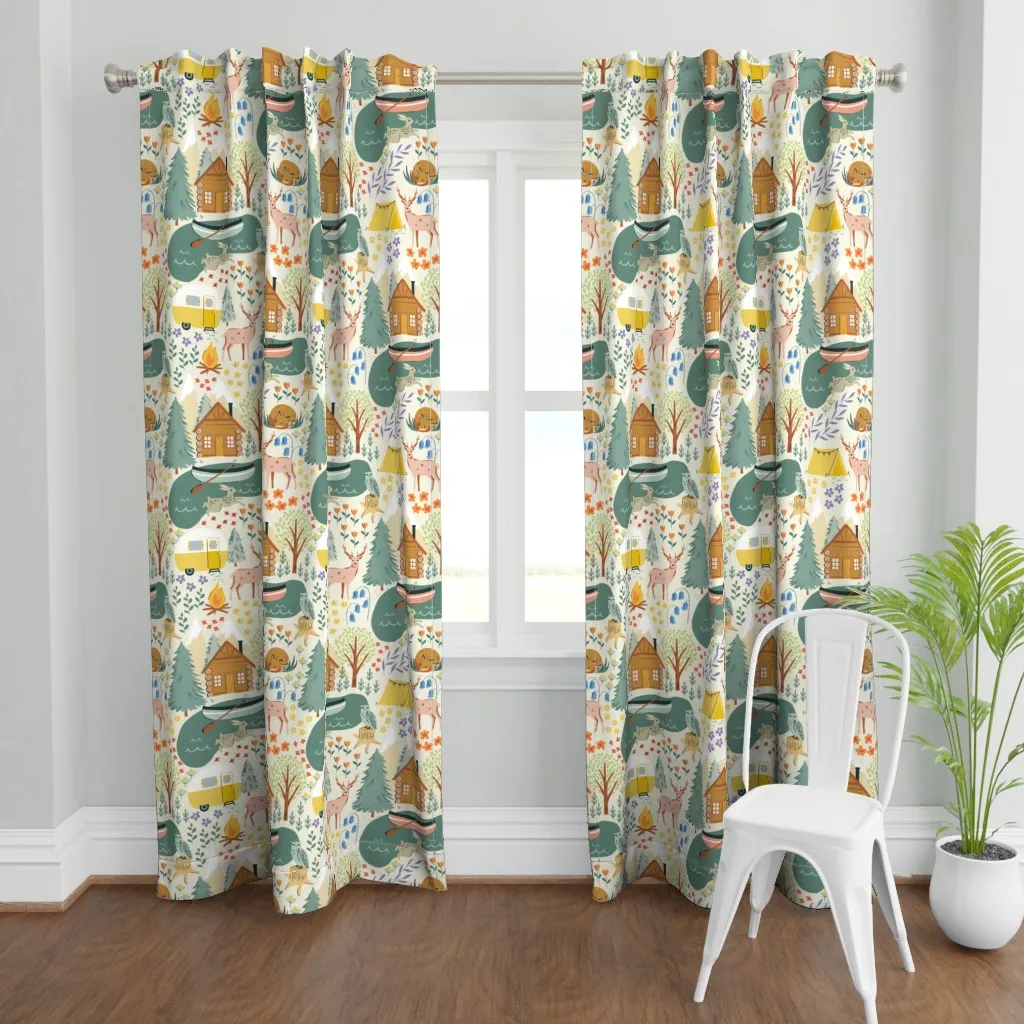Lake View Camping Large Curtain Panel - Cream product