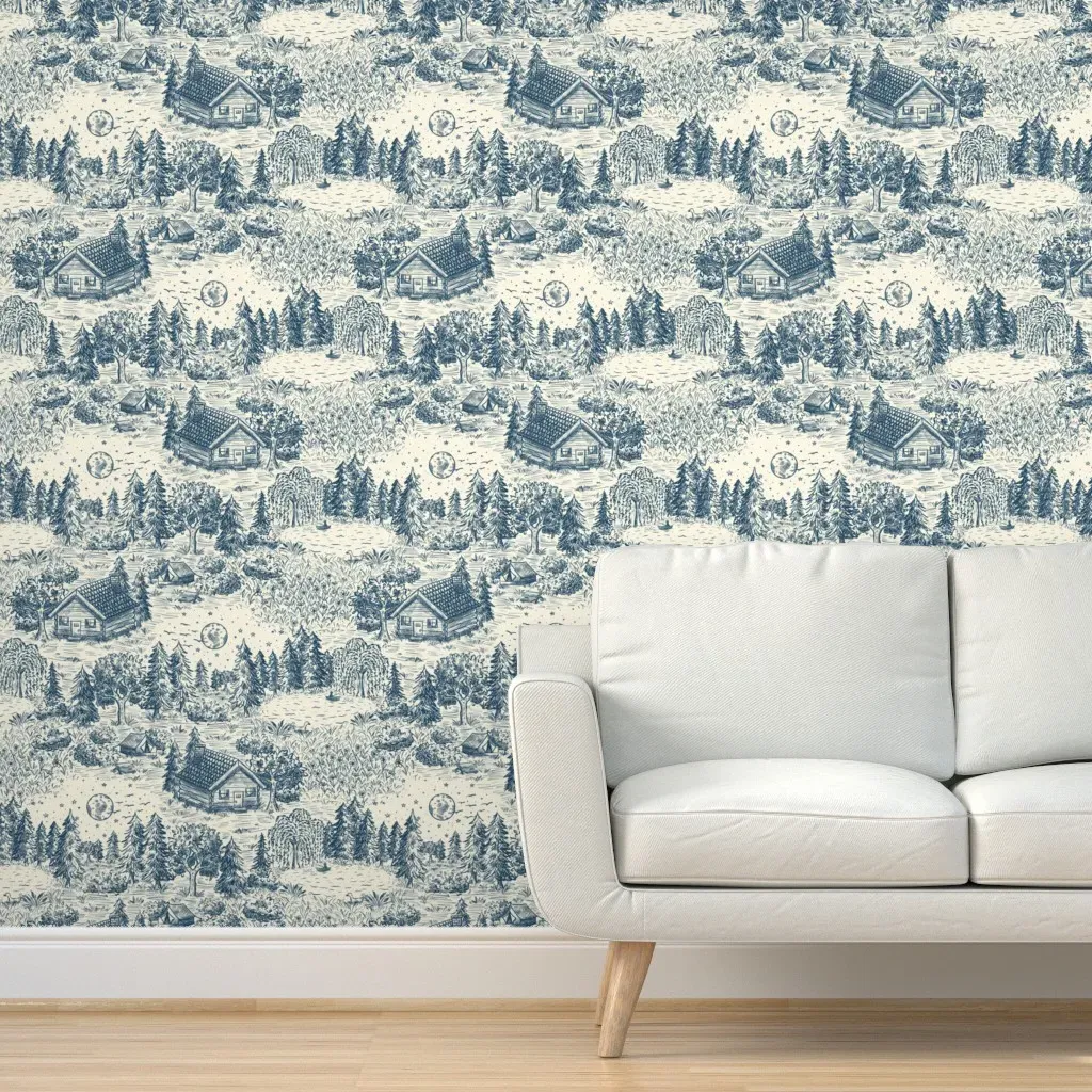 Lakeside Cabin Toile De Jouy Peel and Stick Wallpaper - Blue product