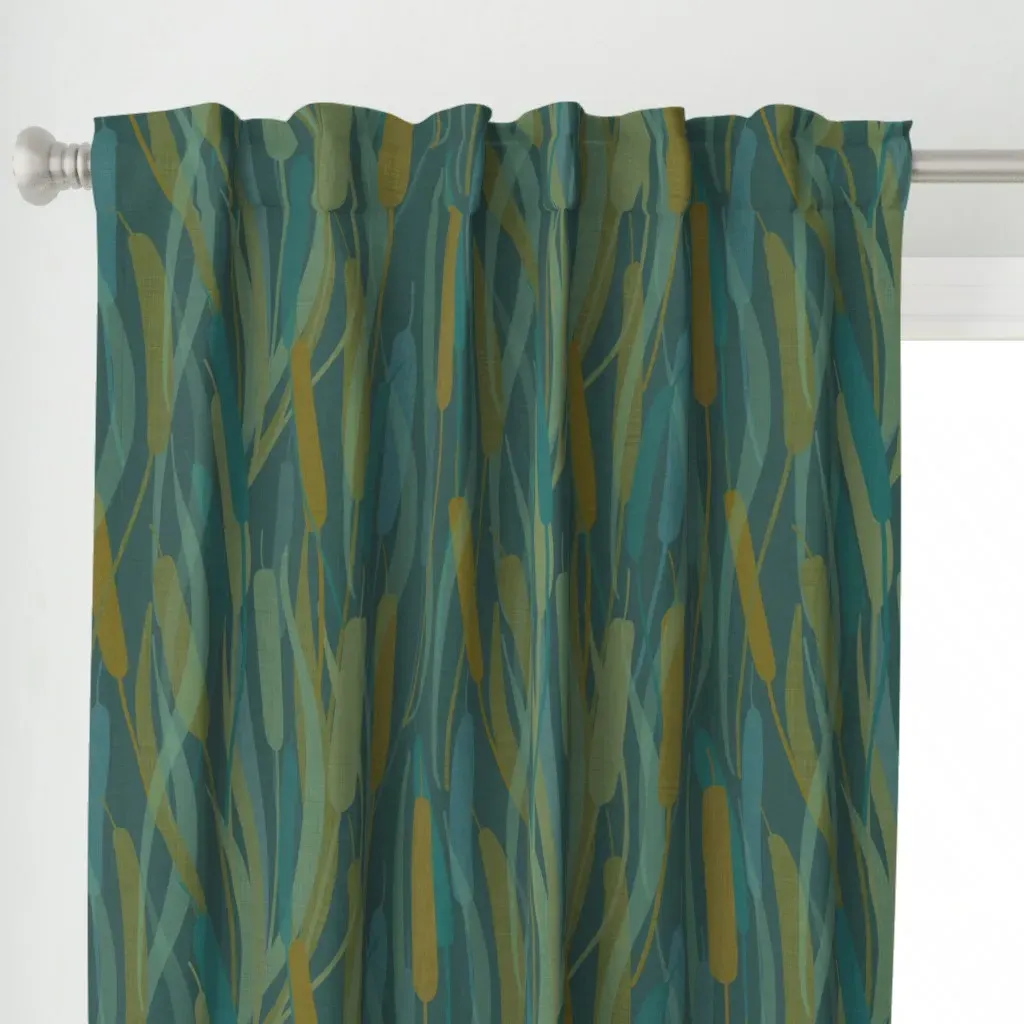 Lakeside Cattails Curtain Panel - Teal alternate view