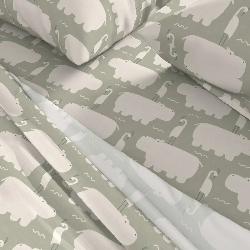 Lakeside Companions Hippo And Bird Queen Sheet Set - Sage Green alternate view