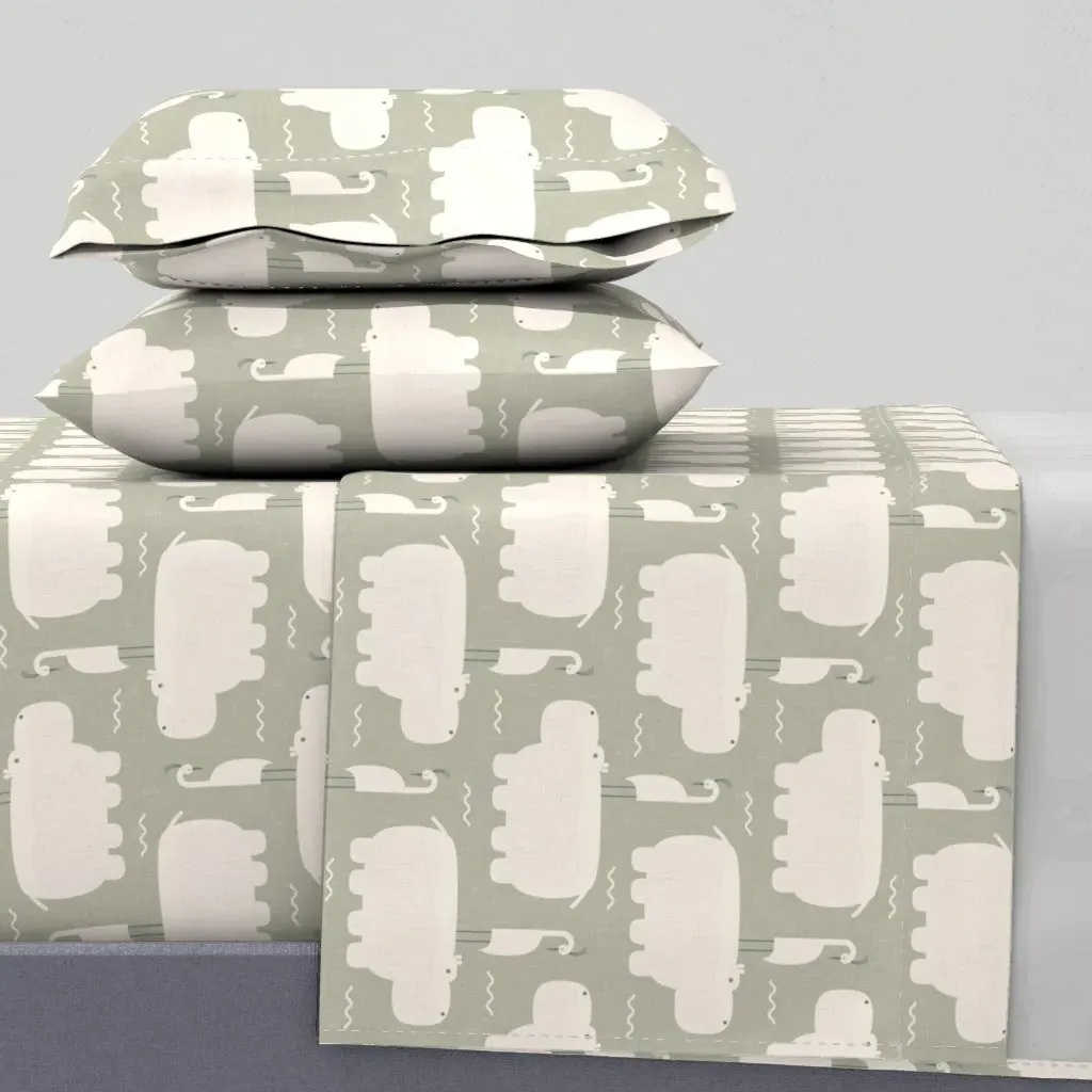 Lakeside Companions Hippo And Bird Queen Sheet Set - Sage Green product