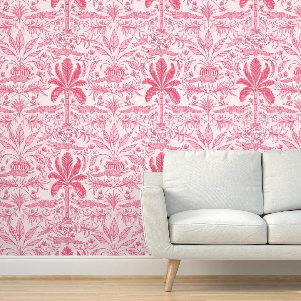 Lana Crocodile Palm Tree Damask Peel and Stick Wallpaper - Pink product