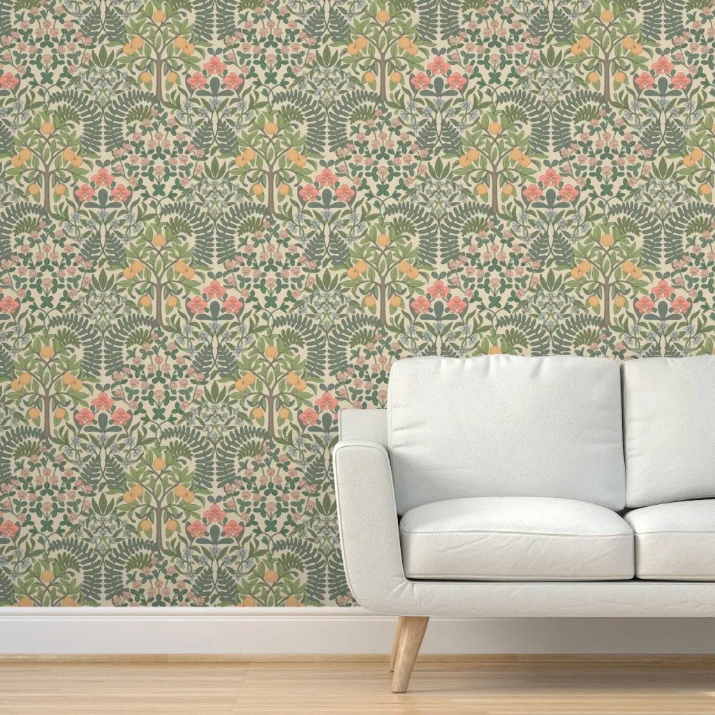 Language Of Flowers Luck In Country Garden Peel and Stick Wallpaper - Green, Pink product