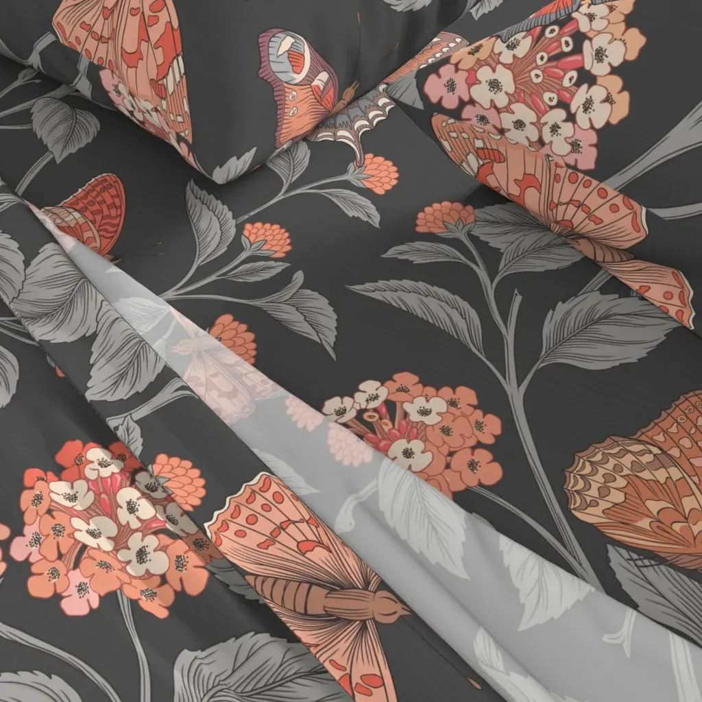 Lantana And Butterfly Full Sheet Set - Charcoal Grey, Pink alternate view