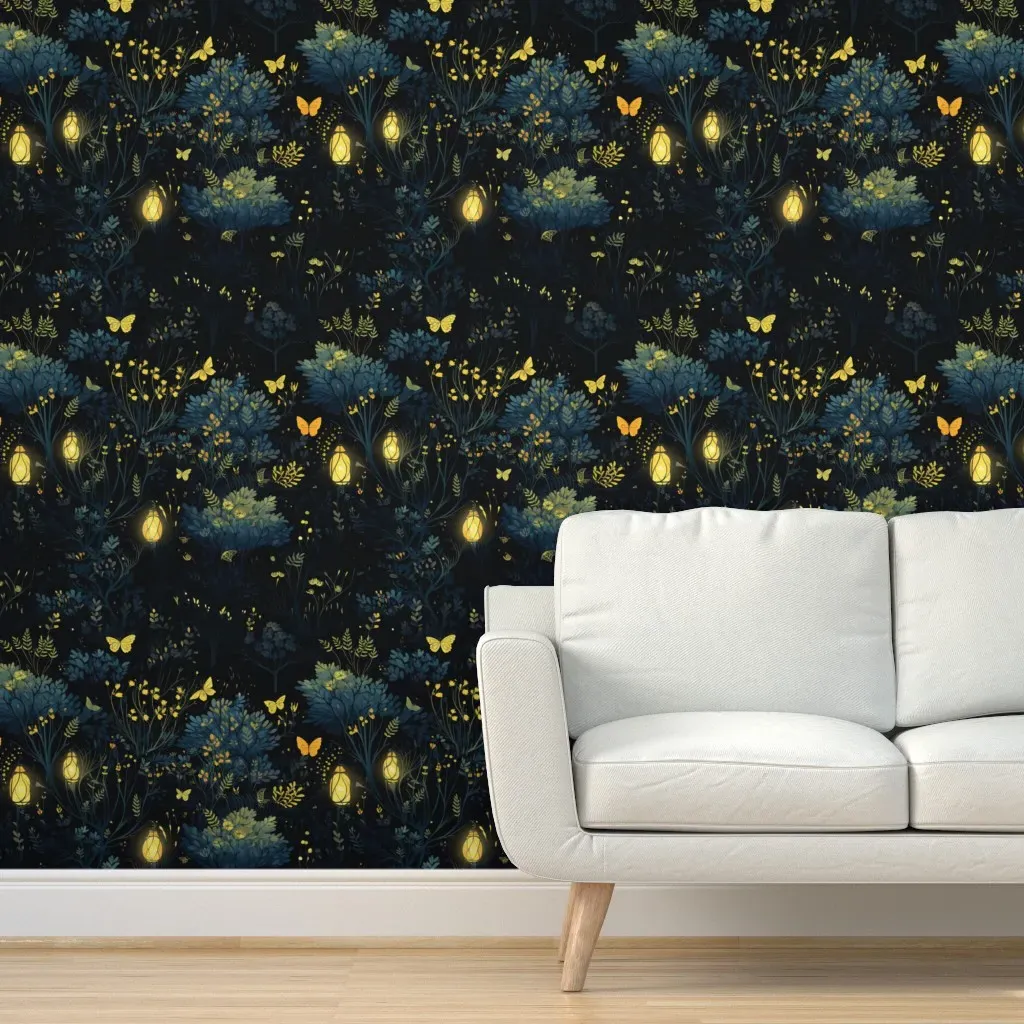 Lantern Bloom Nocturne Peel and Stick Wallpaper - Teal product
