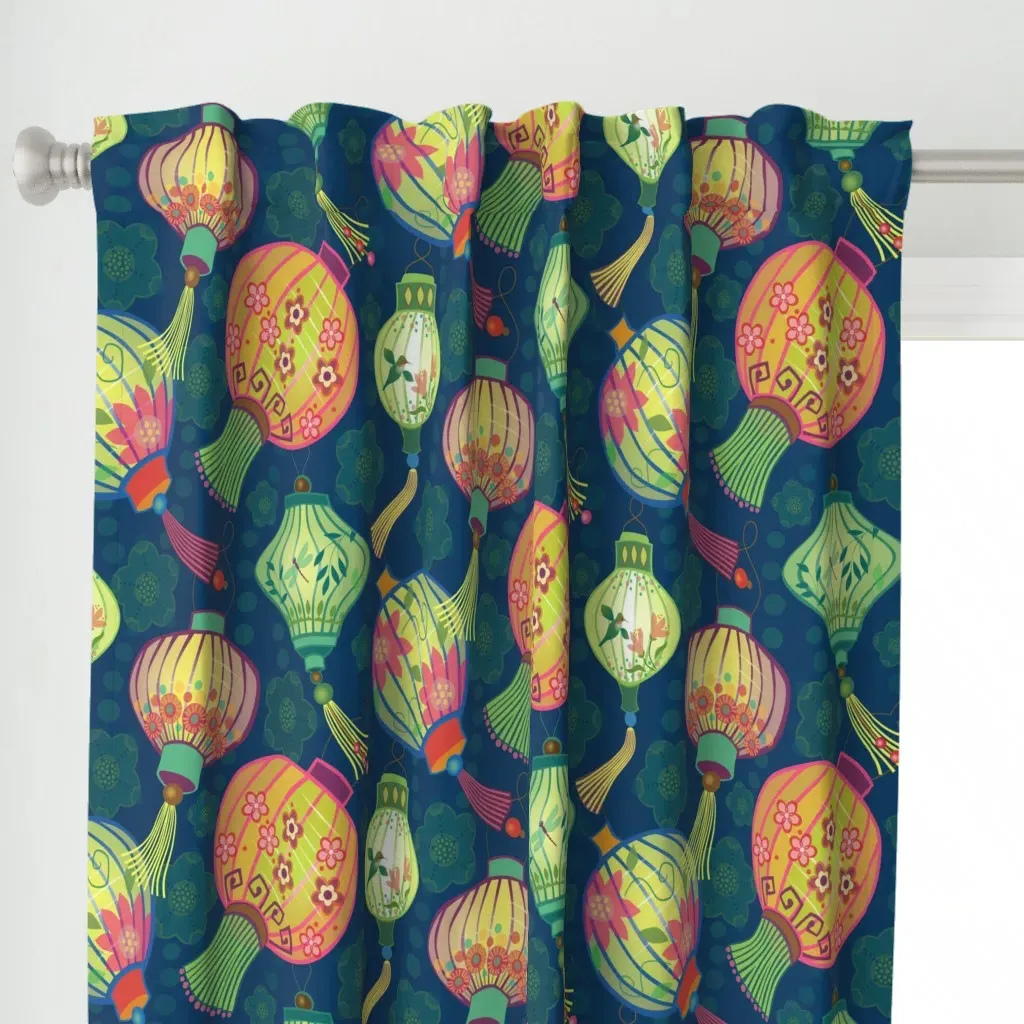 Lantern Festival Large Curtain Panel - Teal alternate view