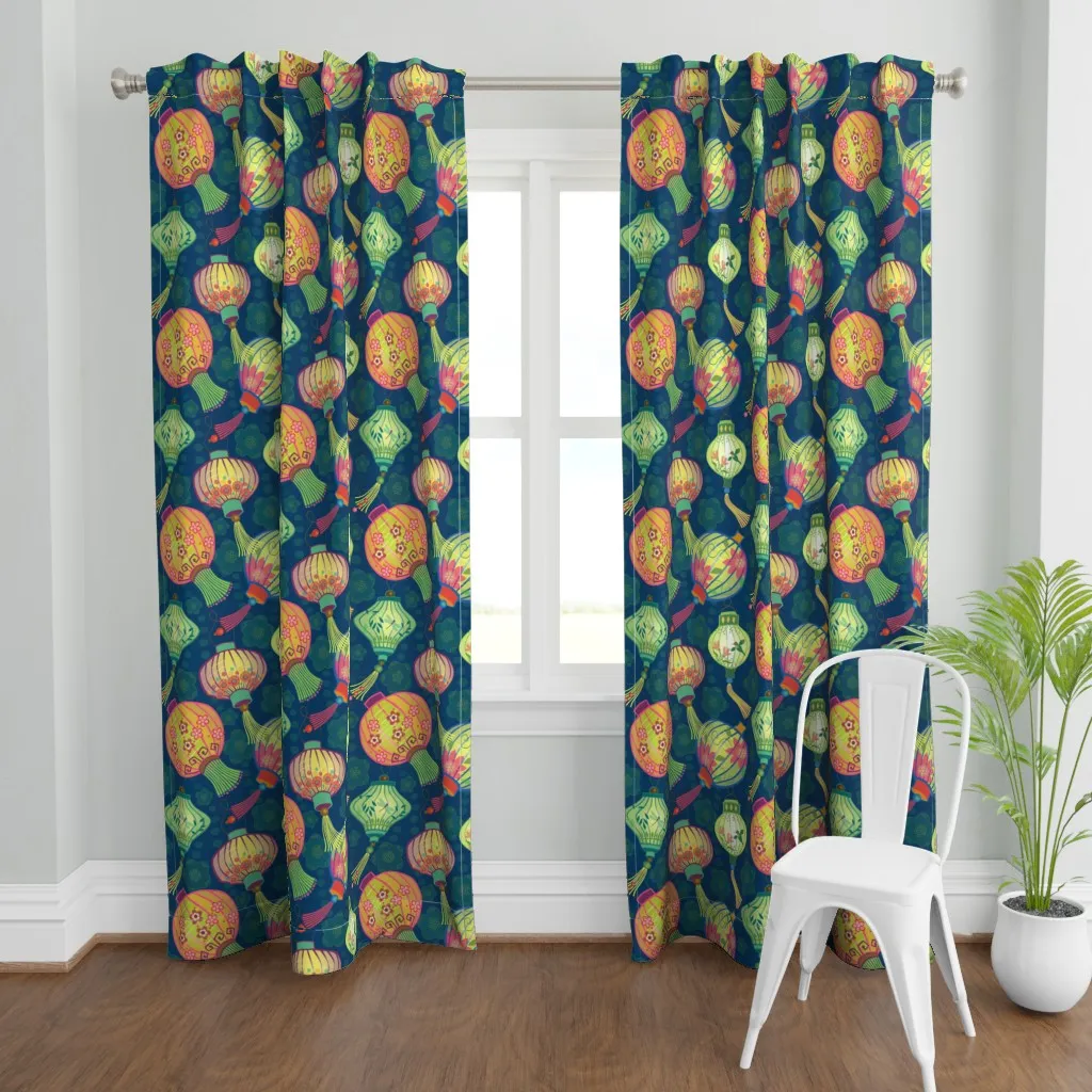 Lantern Festival Large Curtain Panel - Teal product