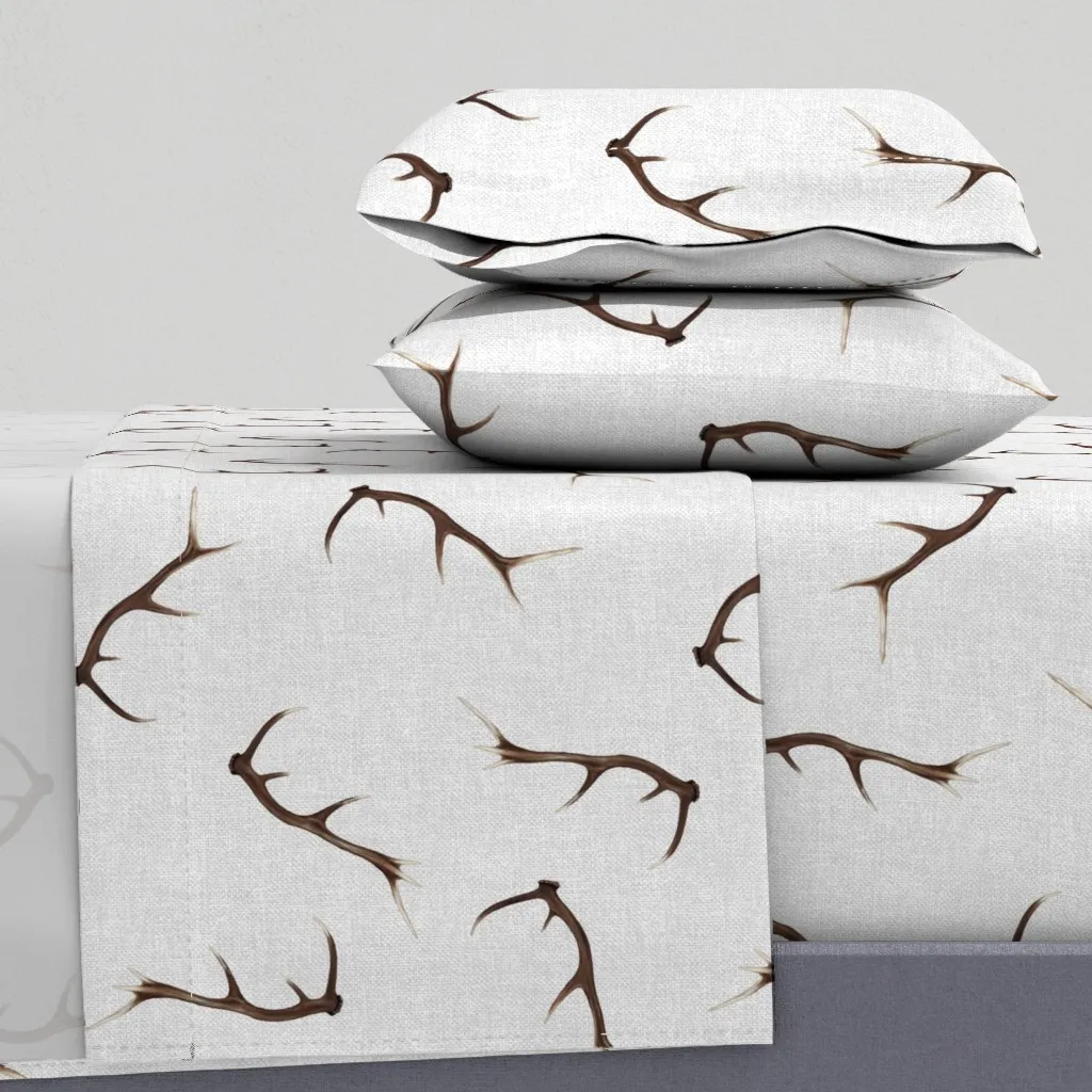 Large Antlers On Textured Gray King Sheet Set - Brown product