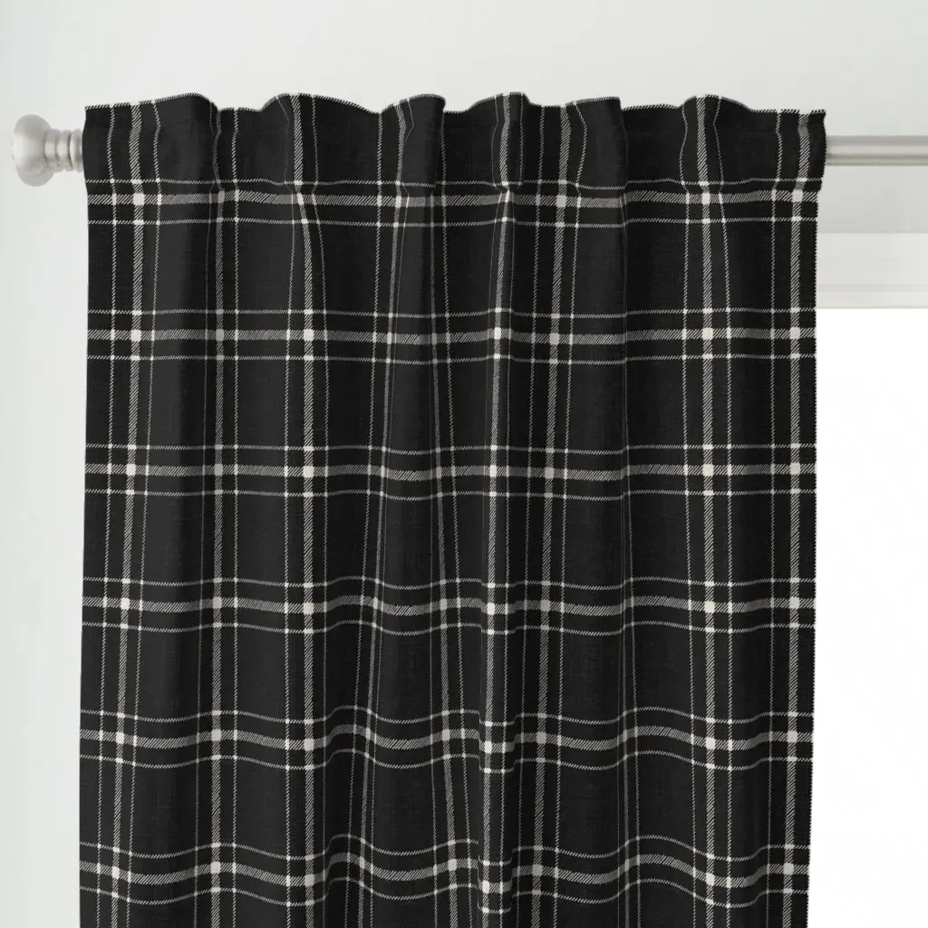 Large Basic Plaid Curtain Panel - Black alternate view