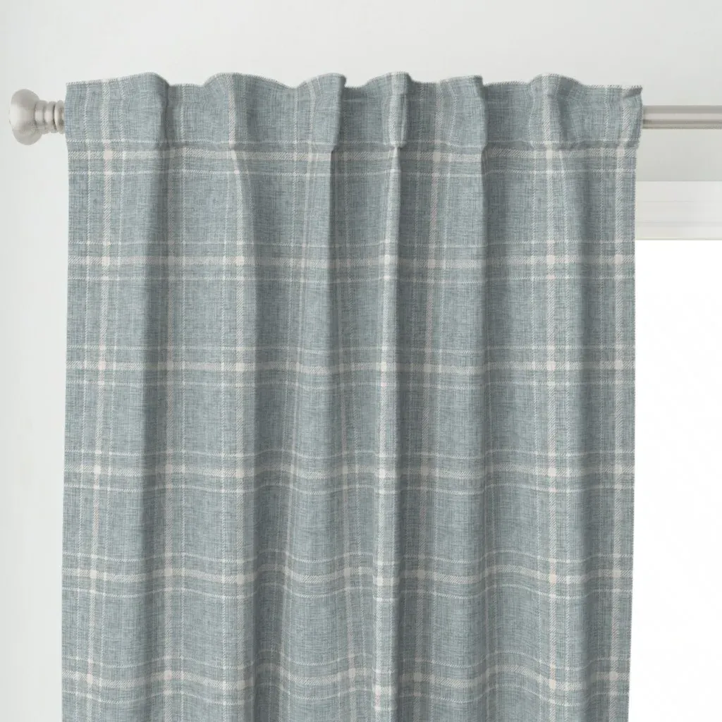 Large Basic Plaid Curtain Panel - Dusty Blue alternate view