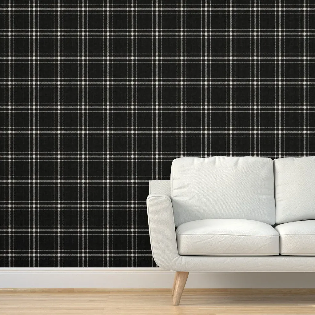 Large Basic Plaid Peel and Stick Wallpaper - Black product