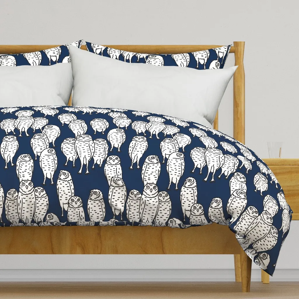 Large Black And White Owls Duvet Cover - White product