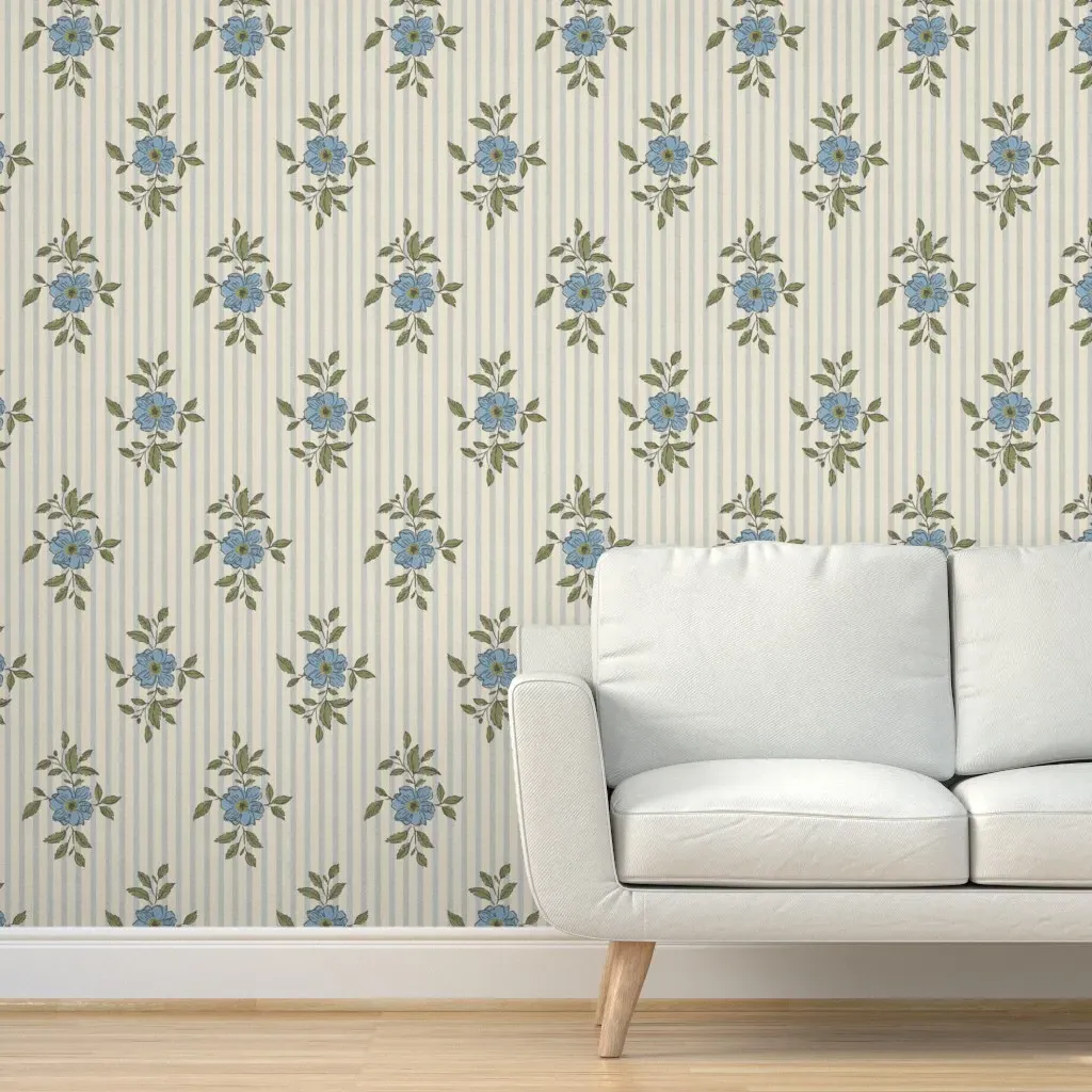 Large Block Print Floral Peel and Stick Wallpaper - Blue Green product
