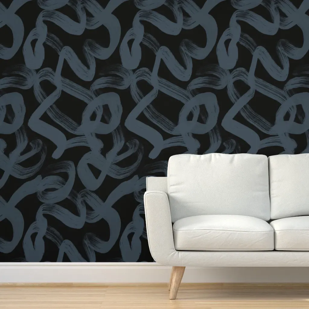Large Brushstroke Squiggles Peel and Stick Wallpaper - Slate Blue product