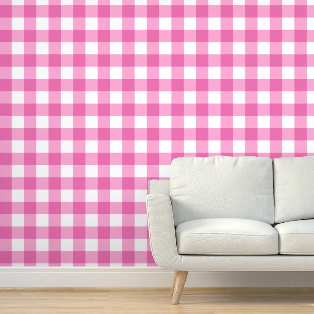 Large Buffalo Check Peel and Stick Wallpaper - Pink, White product