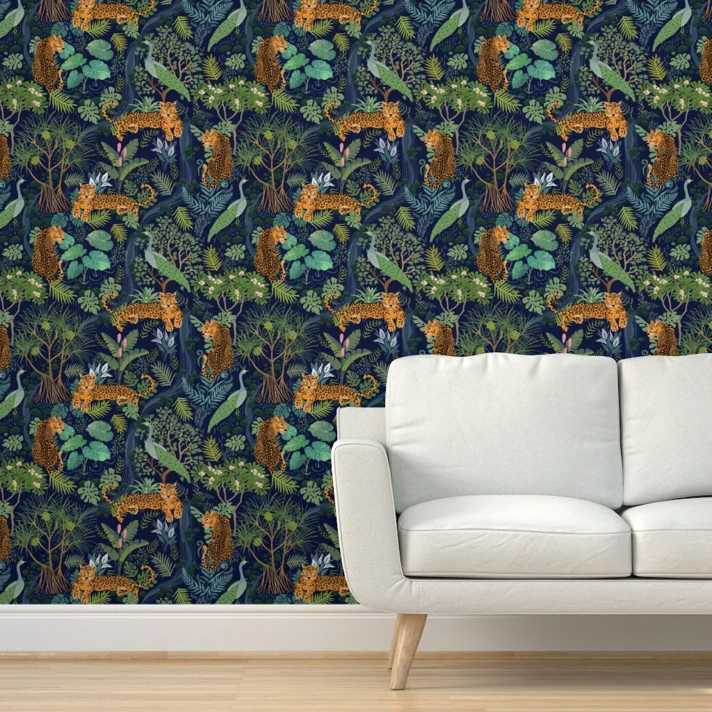 Large Cheetahs Untamed Peel and Stick Wallpaper - Navy Blue product