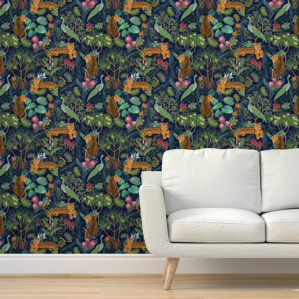 Large Cheetahs with Protea Flowers Peel and Stick Wallpaper - Dark Teal product