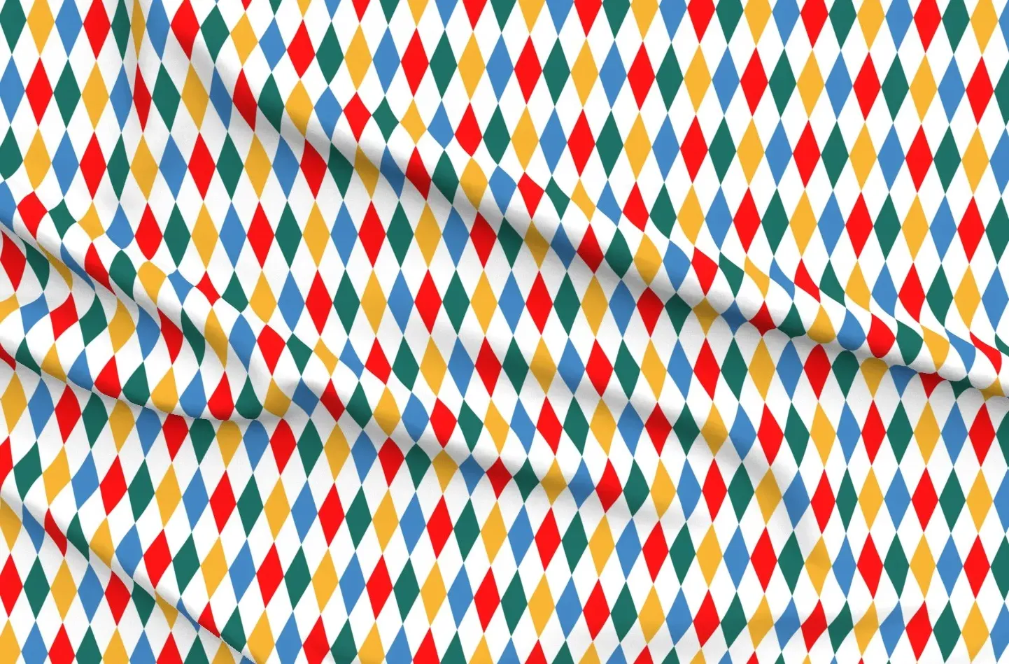 Large Circus Harlequin Diamonds Fabric - White, Pique product