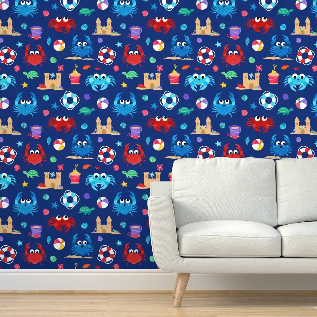 Large Crab Castles Peel and Stick Wallpaper - Blue product