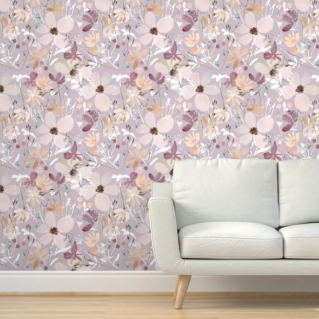 Large Daisy Flowers Watercolor Peel and Stick Wallpaper - Lavender product