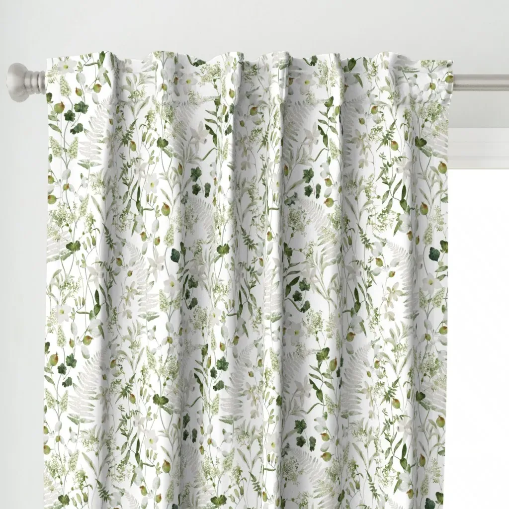 Large Enchanting Green Curtain Panel - White alternate view