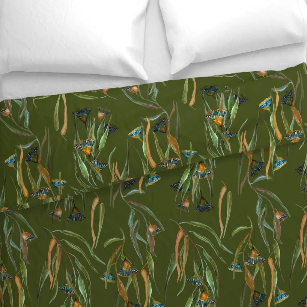 Large Eucalyptus On Olive Duvet Cover - Olive Green alternate view