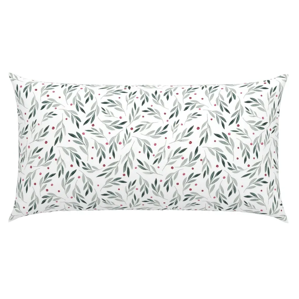 Large Festive Christmas Green Leaves Red Berries King Pillow Sham - Sage Green product