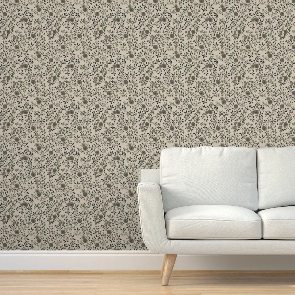 Large Floral Ditsy Peel and Stick Wallpaper - Dark Green product