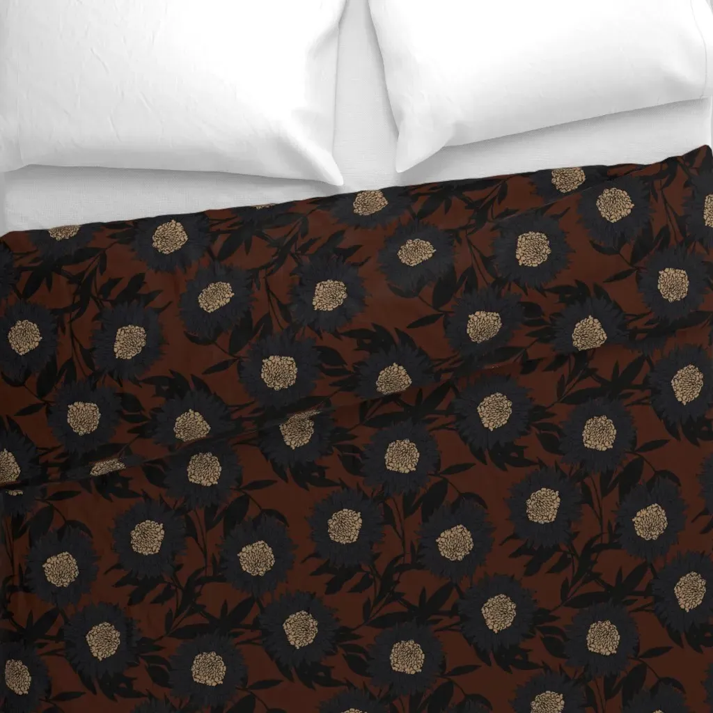Large Floral Pattern Duvet Cover - Black alternate view