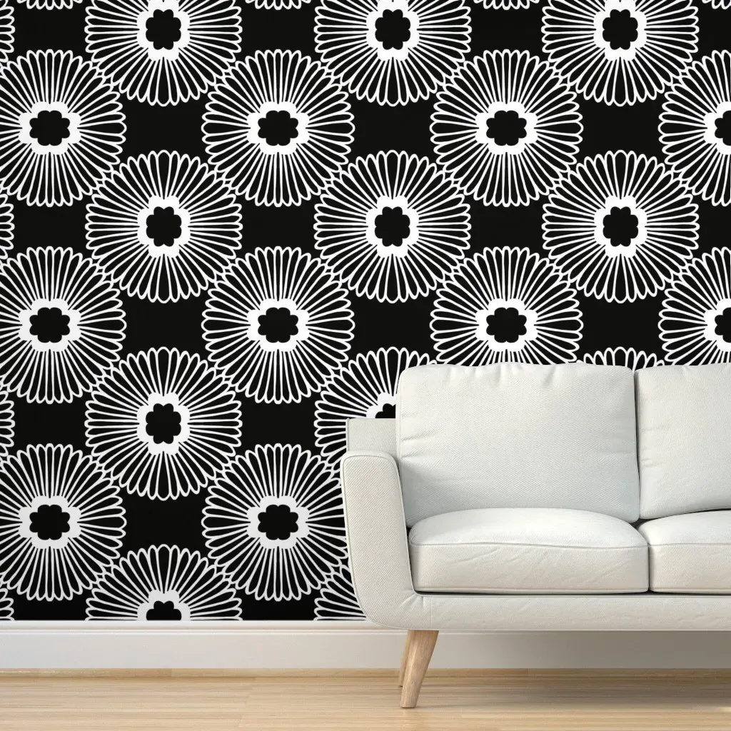 Large Floral Peel and Stick Wallpaper - Black, White product