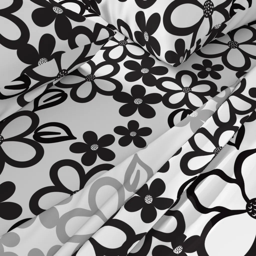 Large Floral Queen Sheet Set - Black, White alternate view