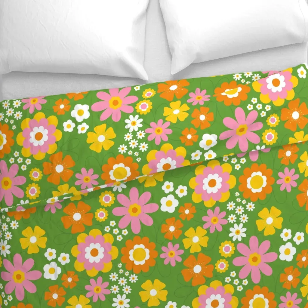 Large Flower Power 60S Duvet Cover - Green alternate view