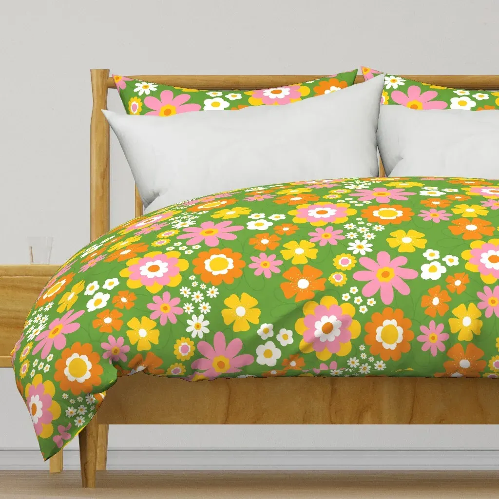 Large Flower Power 60S Duvet Cover - Green product
