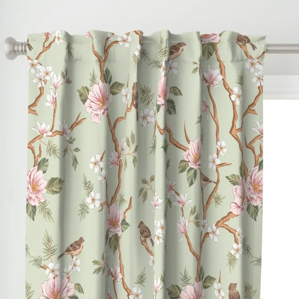 Large French Chinoiserie Curtain Panel - Pink alternate view