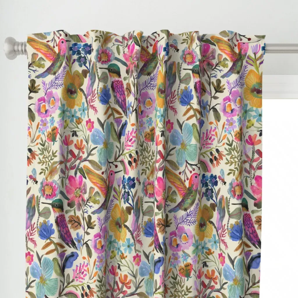 Large Hand-Painted Curtain Panel - Pink alternate view
