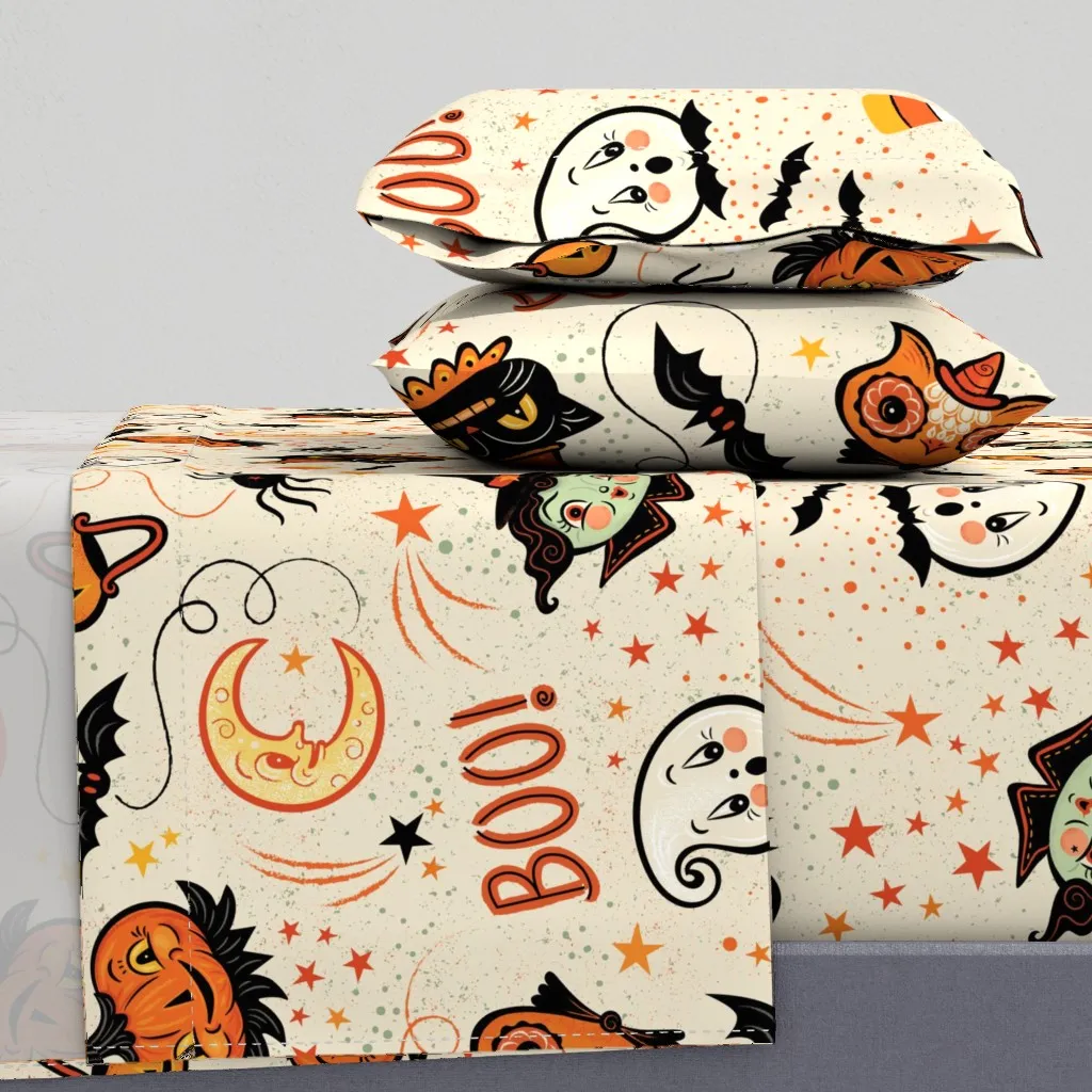 Large Heads Of Halloween Scatter Queen Sheet Set - Orange product