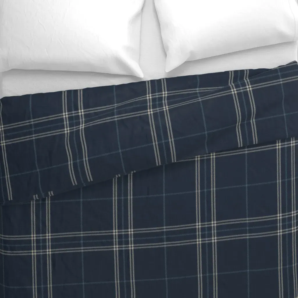 Large Heritage Windowpane Duvet Cover - Navy Blue alternate view
