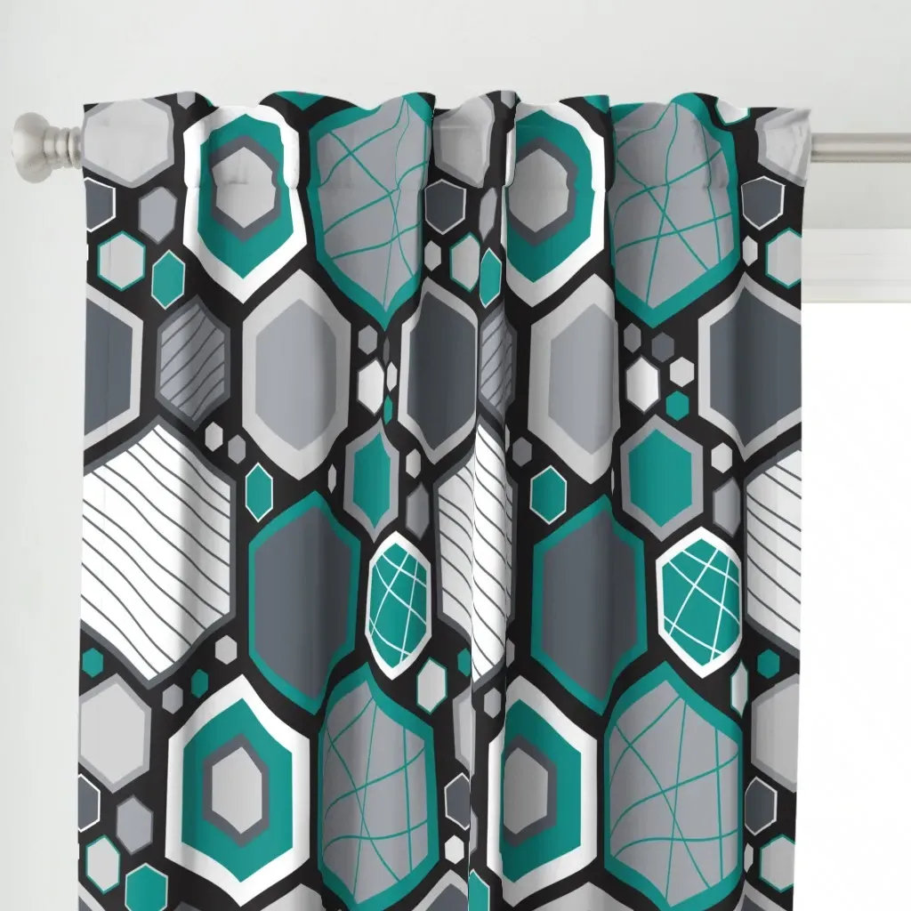 Large Hip Hexagons Curtain Panel - Teal alternate view