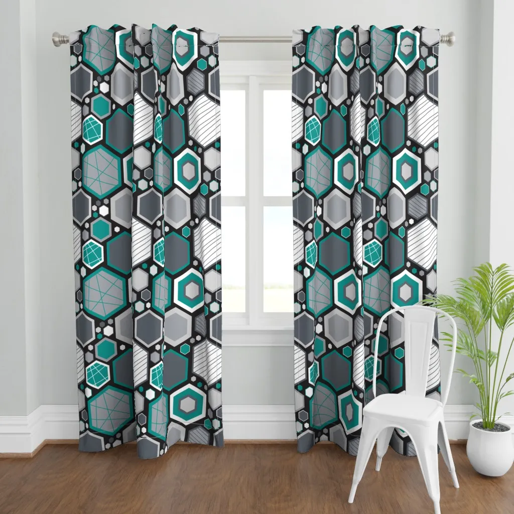 Large Hip Hexagons Curtain Panel - Teal product