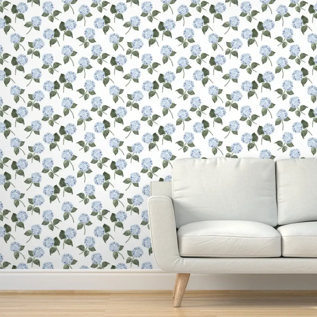 Large Hydrangea Flower Bloom Peel and Stick Wallpaper - Blue, White product