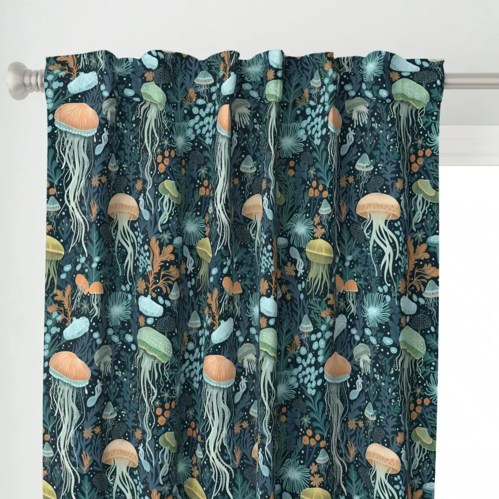 Large Jellyfish Curtain Panel - Teal alternate view